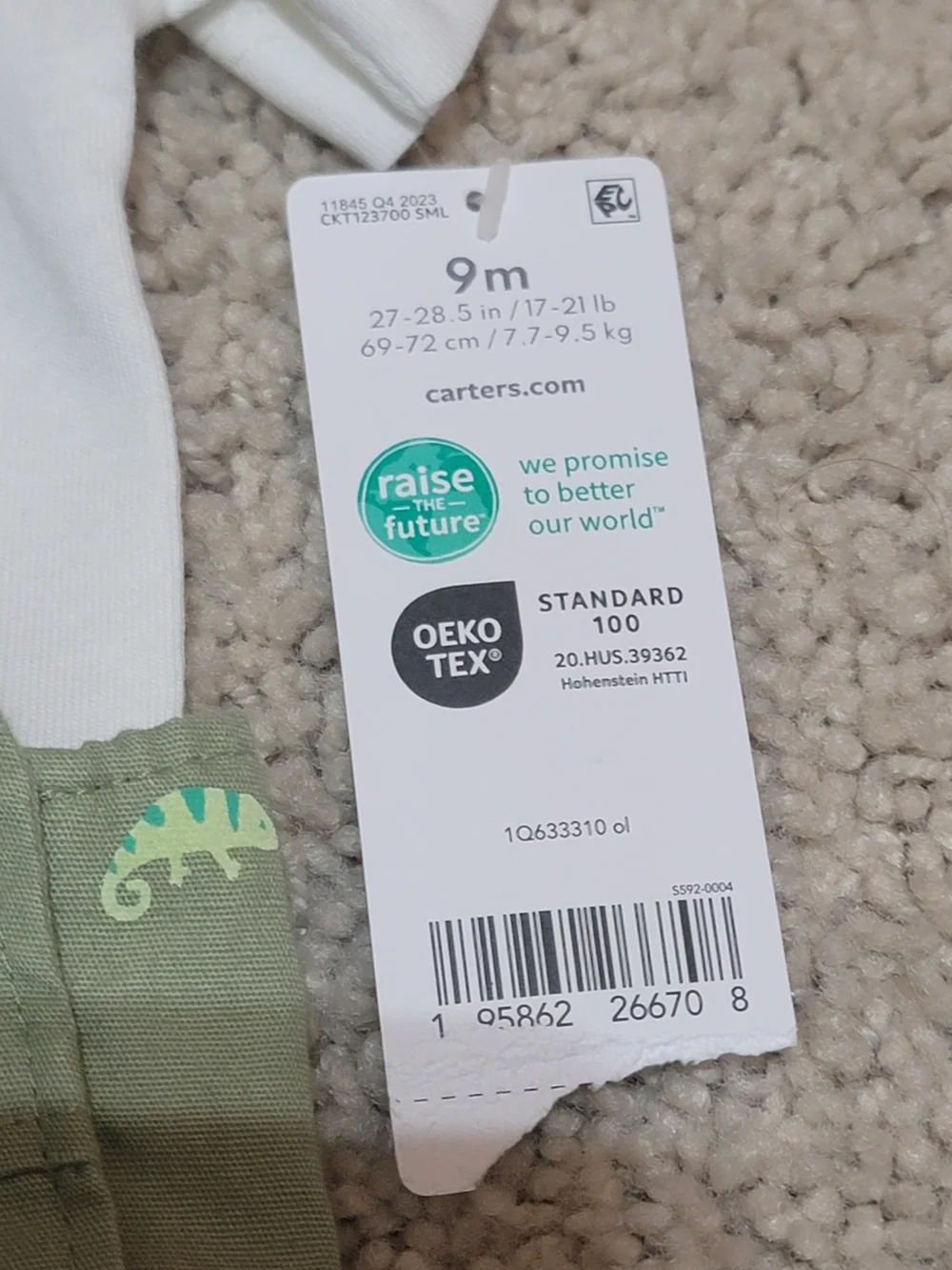 9M 2 Piece Set Carter's Olive Green Printed Baby Overalls